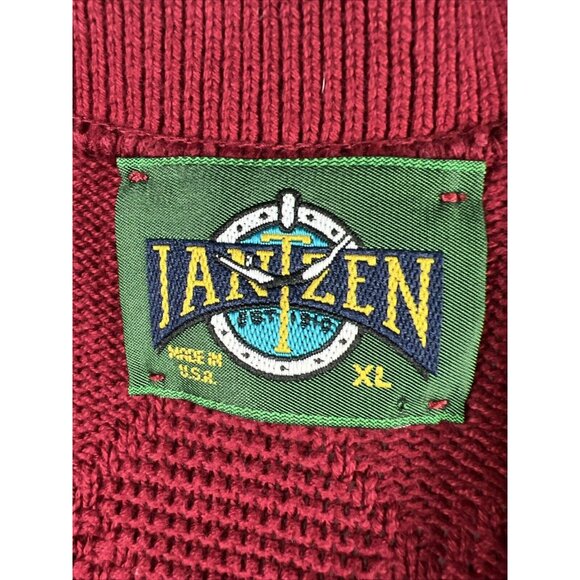 Vintage Jantzen Sweater Vest Mens Large Knit Diamond Solid Red Button Up Grandpa - Picture 2 of 6